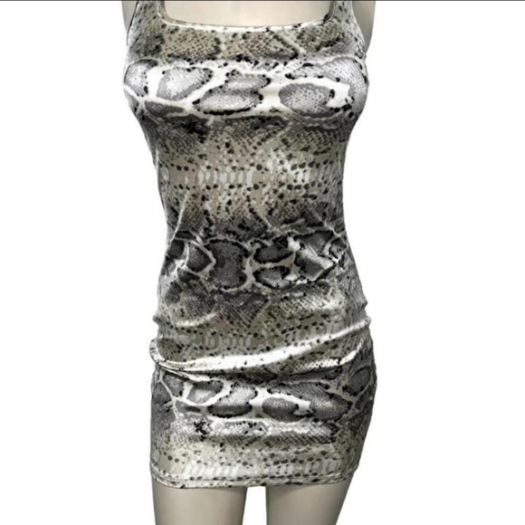 🆕Taupe Snakeskin Print Satin Silky Tank Bodycon Mini Dress~Size S - Picture 3 of 8